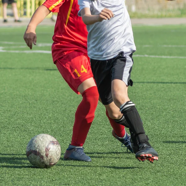 Fútbol Infantil Fútbol Activo Para Niñas Niños Competición Hermosos Momentos — Foto de Stock