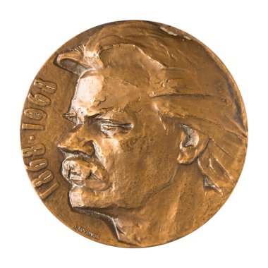 Ulyanovsk, Rusya - 09 Ocak 2022: Jubilee madalyası büyük masaüstü madalyonu ünlü Rus ve Sovyet yazar Maxim Gorky (Alexey Maksimovich Peshkov).