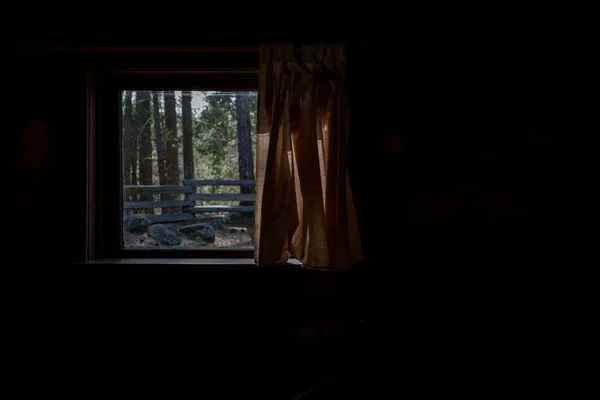 Looking Window Log Cabin View Wooden Fence Plenty Copy Space — Fotografia de Stock