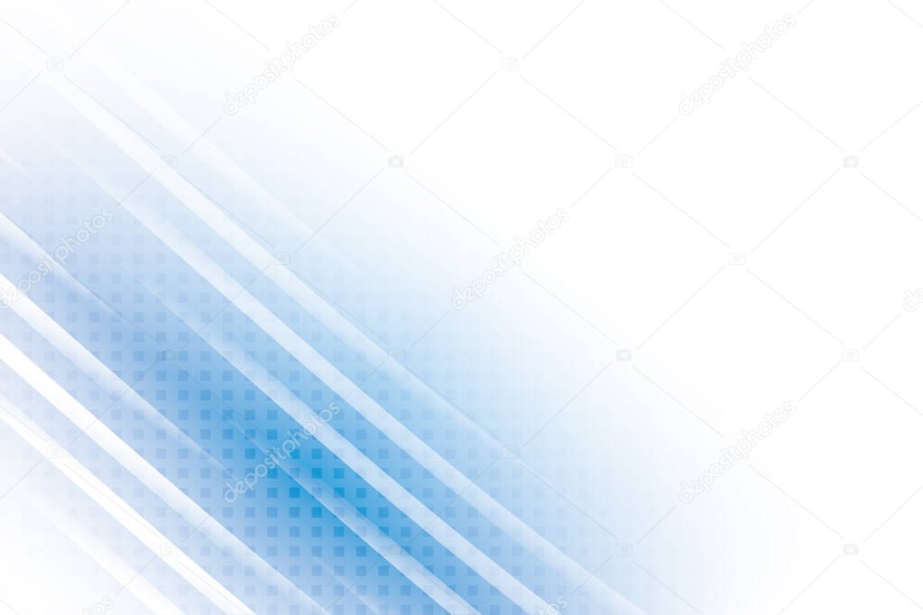 Abstract geometric white and blue color background with modern stripes and halftone effect. Vector illustration.