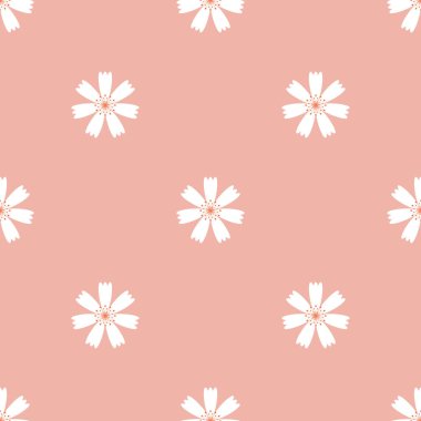 Kusursuz desen. Papatya çiçekleri, pembe arka planda beyaz resim. Arkaplan, duvar kağıdı, döşeme, kumaş, kitap ve ne isterseniz kullanın. Vektör illüstrasyonu.