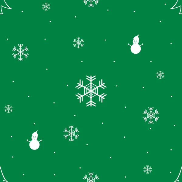 Seamless Pattern Christmas Symbol Green White Color Background Snow Snowflakes — Stock Vector