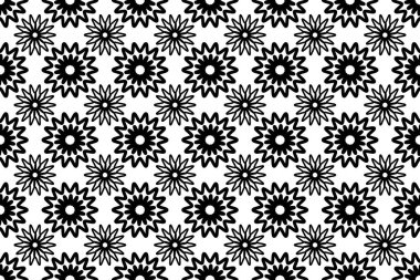 Siyah beyaz arkaplan ve geometrik yuvarlak şekilli kusursuz desen. Vektör illüstrasyonu.