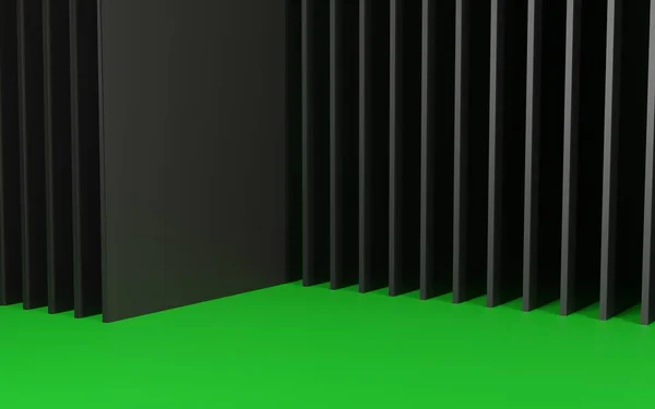 Abstrakcyjny Geometryczny Zielony Czarny Kolor Tła Wiele Czarnych Kwadratowych Kształtów — Zdjęcie stockowe