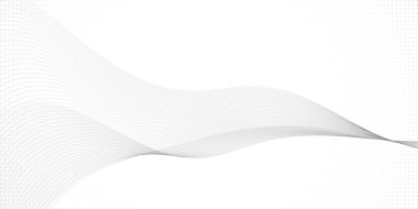 Beyaz arka planda soyut dalga elemanı, nokta desenli modern çizgili tasarım, yarım ton etkisi. Vektör illüstrasyonu. 