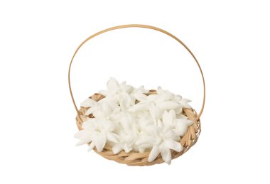 Bambudan örülmüş sepetlerde bir sürü yasemin çiçeği var. (kırpma yolu ile)