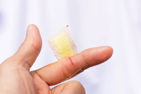 Index Finger Been Cut Hands Cleaning Alcohol Bandages Wound Defense — Stock Photo, Image