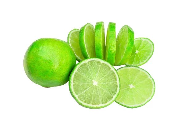 Lime Sliced Lime Fresh Lemon Isolated White Background Clipping Path — Stock Photo, Image
