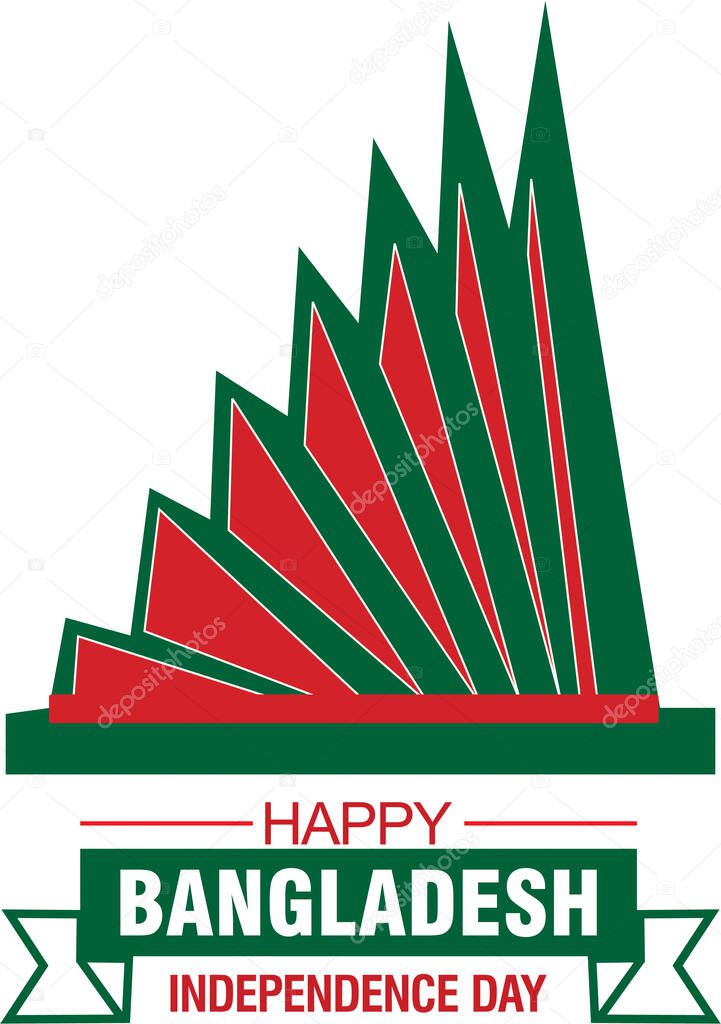 Independence Day of Bangladesh 26 March illustration with flag and congratulation greeting card, The National Martyrs' Memorial