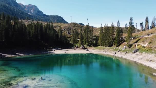 Lake Carezza Karersee Italian Alps Dolomites South Tyrol Italy Aerial — Stock video
