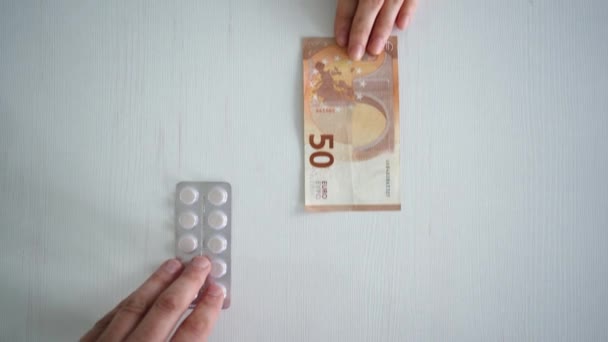 Geld Financiën Pillen Kosten Van Medische Medicijnen Het Concept Van — Stockvideo