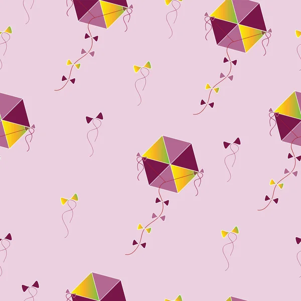 Seamless Pattern Kites Purple Yellow Colors Vector Light Purple Background — Stock Vector