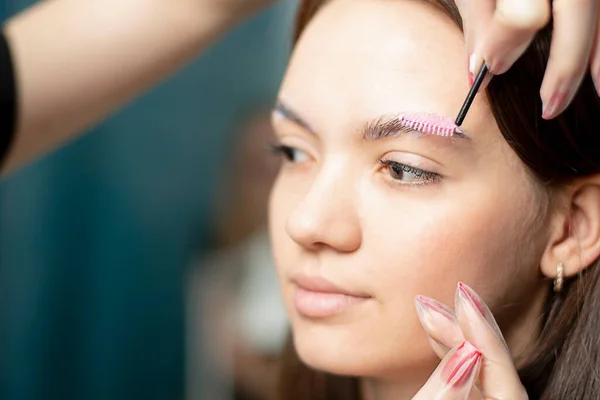 People Beauty Health Eyebrow Flexing Make Artist Corrects Colors Eyebrows — Stock fotografie