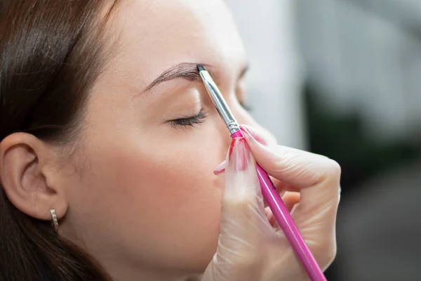 People Beauty Health Eyebrow Flexing Make Artist Corrects Colors Eyebrows — Photo