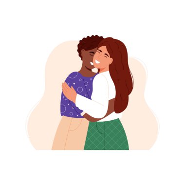 İki sarılan trend kız. Arkadaşlık. Arkadaş desteği. Homoseksüel çift birbirini kucaklıyor. Çeşitlilik çifti el ele tutuşuyor. Eşcinsellik.