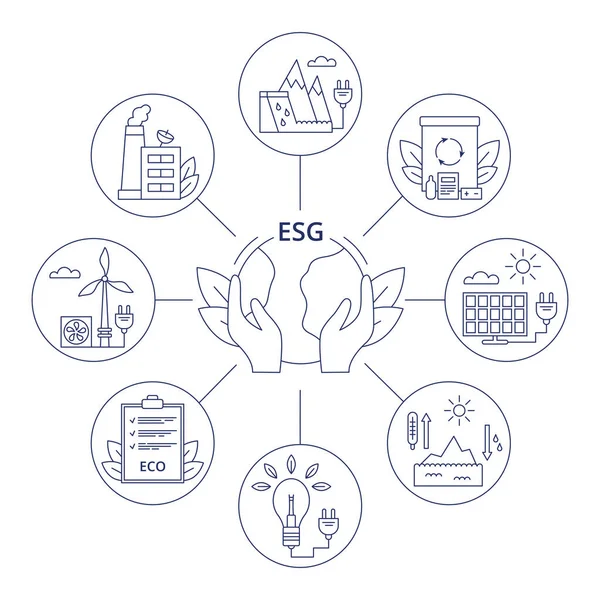 Встановити середовище піктограм, концепцію ESG. Векторні ілюстрації ізольовані на білому тлі . — стоковий вектор