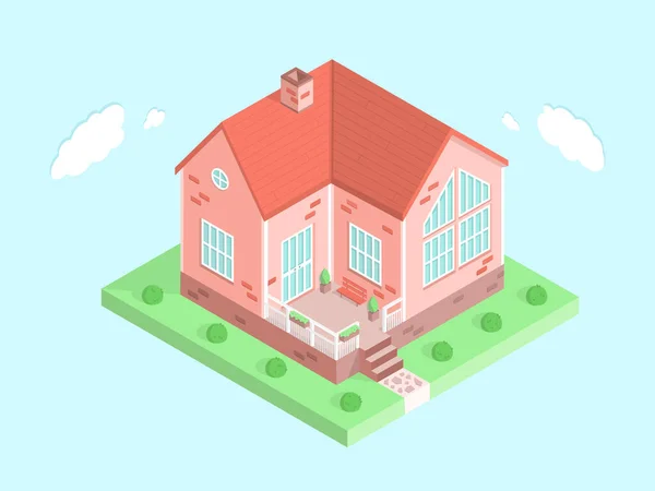 3d concept of a private home. Cute family house in isometric view. Beautiful vector illustration. — Stock Vector