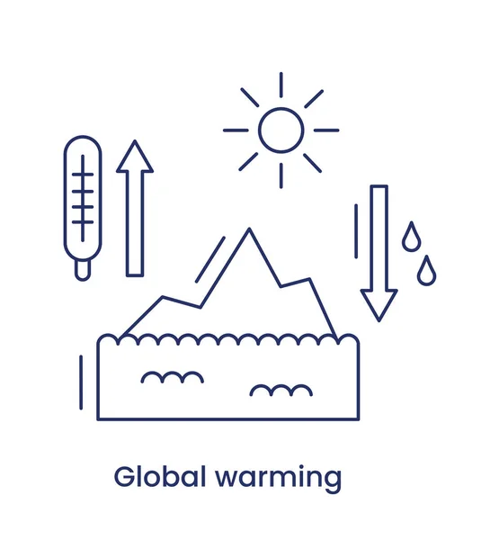 Problem global warming line icon. Global temperature rise, melting ice, sea level rise, climate change. Illustration with the caption, isolated on a white background. — ストック写真