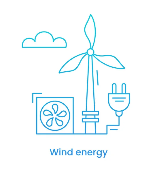 Wind energy icon ESG concept. Renewable energy. Gradient. Vector line illustration with caption, isolated on a white background. — ストックベクタ