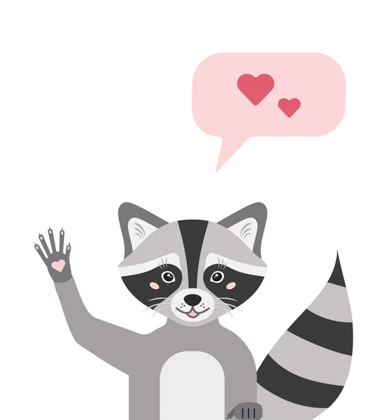 Character for childrens in flat style. A cute raccoon waving his paw merrily. Vector illustration isolated on a white background. — 스톡 벡터