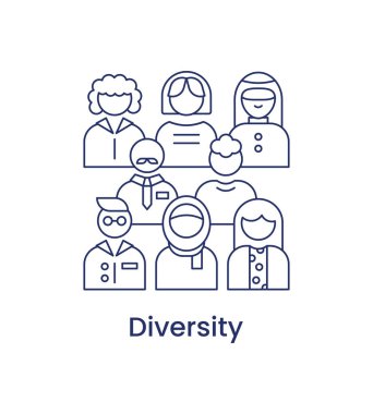 Çeşitlilik simgesi, ESG sosyal konsept. Beyaz arkaplanda izole edilmiş vektör illüstrasyonu.