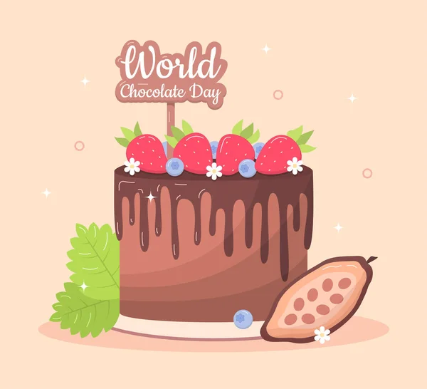 Концепція Всесвітнього Дня Шоколаду Смачний Шоколадний Торт Полуницею Чорницею Симпатична — стокове фото