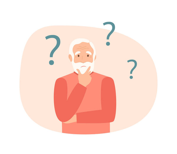Пожилой человек думает о своих проблемах. Иллюстрация выделена на белом фоне