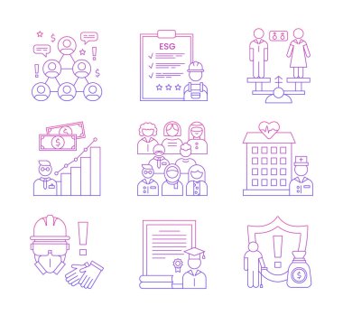 Set icons social, ESG concept. Gradient. Line illustration isolated on a white background