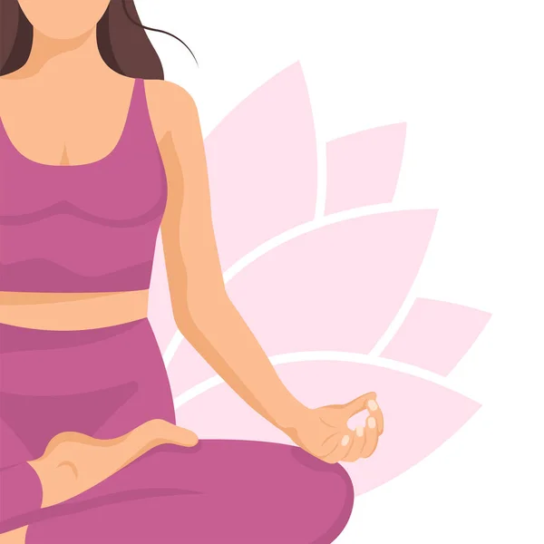 Yoga young woman, card concept. Beautiful girl in a pink suit doing yoga. Healthy lifestyle. Poster. Template. Vector illustration isolated on a white background