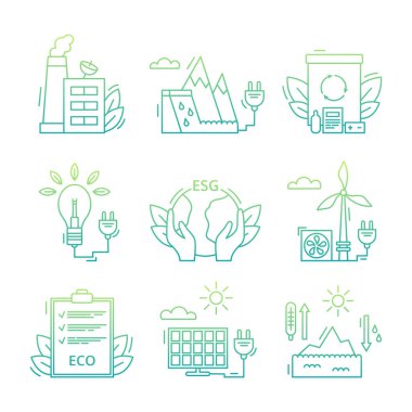 Set icons environmental, ESG concept. Gradient. Vector illustration isolated on a white background