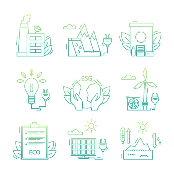 Set Icons Environmental Esg Concept Gradient Vector Illustration Isolated White — ストックベクタ