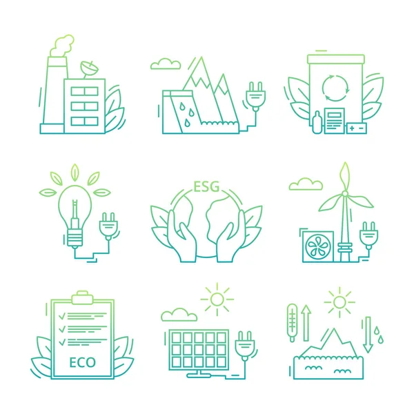 Set Icons Environmental Esg Concept Gradient Vector Illustration Isolated White — Stok Vektör