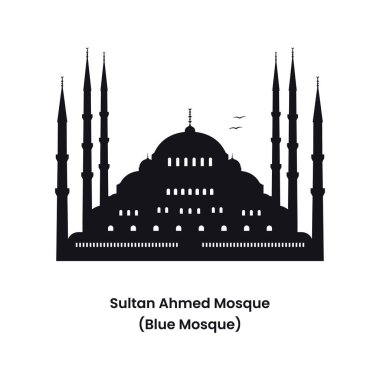 İstanbul hindi konsepti. Sultan Ahmed Camii 'nin silueti. Resimler beyaz arkaplanda izole edildi