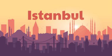 İstanbul hindi konsepti. Günbatımında İstanbul şehrinin silueti. Seyahat konsepti. Şablon. Görüntü