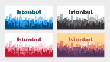 İstanbul hindi konsepti. İstanbul 'un silueti. Başlığı olan 4 illüstrasyon seçeneği. Seyahat konsepti. Düz bir şekilde vektör illüstrasyonu