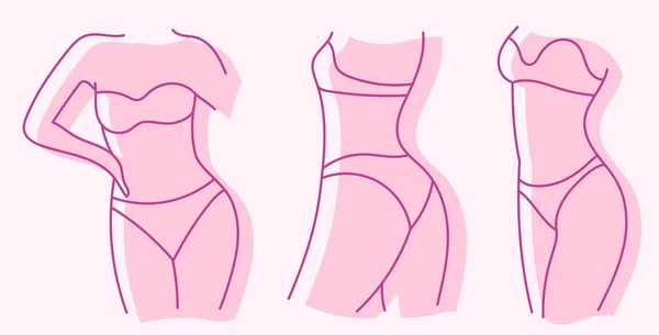 Conjunto Ilustraciones Siluetas Del Cuerpo Femenino Figura Ropa Interior — Archivo Imágenes Vectoriales