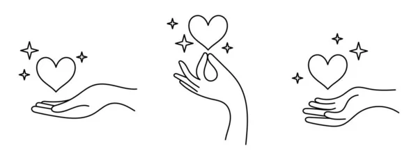 Набор Логотипов Элементов Руками Сердцем Звездами Стиле Ретро Дудлс Очередь Стоковая Иллюстрация
