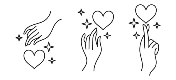 Набор Логотипов Элементов Руками Сердцем Звездами Стиле Ретро Дудлс Очередь Стоковая Иллюстрация