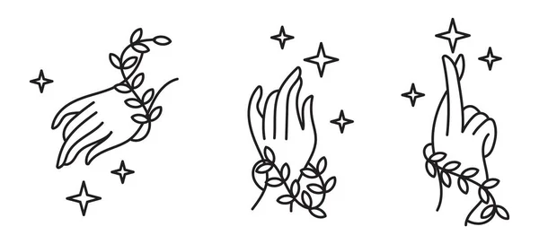 Набор Логотипов Элементов Руками Листьями Ветвями Растений Звездами Стиле Фуо Лицензионные Стоковые Векторы