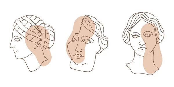 Набор Икон Иллюстраций Античными Статуями Изолированные Элементы Линия Контур Стоковый вектор
