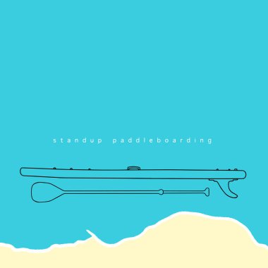 Deniz kıyısının arka planında SUP sörfü için ekipman görüntüsü