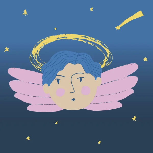 Изображение Милого Ангела Фоне Ночного Неба Падающая Звезда Исполняет Желания — стоковый вектор