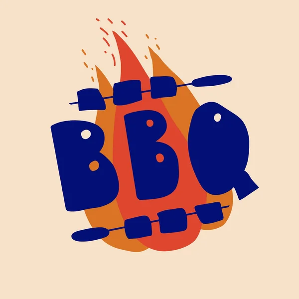 Logo Barbacoa Sobre Fondo Fuego Con Kebab Pinchos — Vector de stock