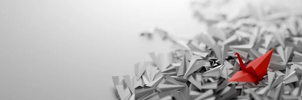 在无限平面之间的折纸鸟都是一样的 领导力概念 3D渲染 — 图库照片