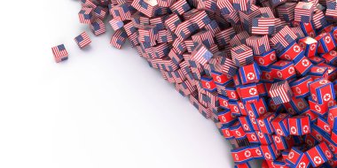 Kuzey Kore ve Amerika Birleşik Devletleri siyasi çatışması, orijinal 3 boyutlu kavramsal çizim, orijinal bayrak dokuları