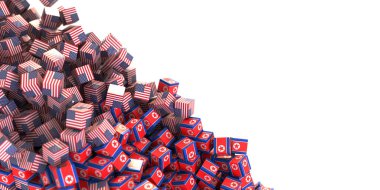 Kuzey Kore ve Amerika Birleşik Devletleri siyasi çatışması, orijinal 3 boyutlu kavramsal çizim, orijinal bayrak dokuları