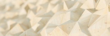 Gerçekçi ahşap dokuya sahip soyut çokgen arka plan. Asıl 3d oluşturma, kopyalama alanı olan geniş yatay biçim