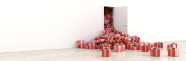 Kapıdan dışarı orijinal 3d render girmek sonsuz hediye kutuları.