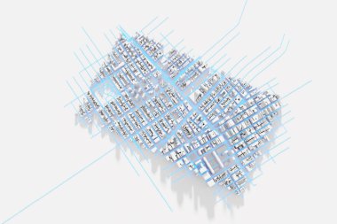 Tekno mega şehir; kentsel ve geleceksel teknoloji kavramları, orijinal 3D tasarım