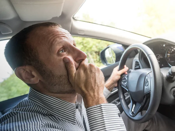Gestresste Geïrriteerde Mannelijke Chauffeur Weg Tijdens Spits — Stockfoto